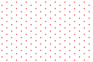 small polka red dot pattern on white background.