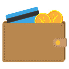 Wallet with yuan coins and credit card. Vector illustration