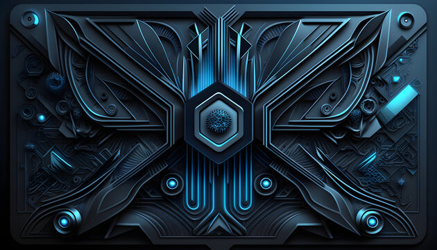 alien technology, the background image is a combination of blue and black. the style combining technology and natural elements.
