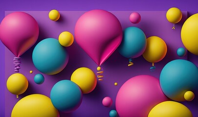  a group of balloons floating in the air on a purple background with a purple background and a purple background with a purple border and a purple border.  generative ai