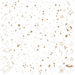 星空とキラキラのセット（白地にゴールド） © azusa illustration