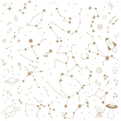 夏の星座とキラキラのセット（白地にゴールド）