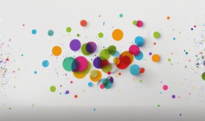  a group of multicolored balloons floating on a white surface with confetti scattered around them and a white background with a white backdrop.  generative ai