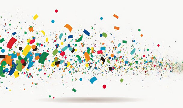  a white background with colorful confetti and streamers of confetti and streamers on the bottom of the image and a white background.  generative ai