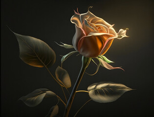 A beautiful golden rose on a blxck background