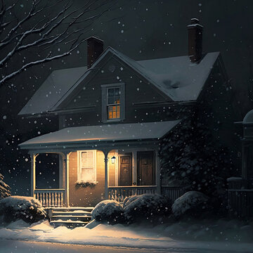 Snofall on a lonely house in a winter region