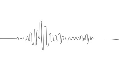 Sound waves, music, spectrogram one line art. Continuous line drawing of audio, musical, radio, disco, digital, stereo, voice, media, frequency, soundtrack, waveform, volume, equalizer, wavy, tune