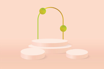 realistic 3d podium with a semi-circle backdrop. Abstract vector rendering geometric platform. Product display presentation. Minimal scene