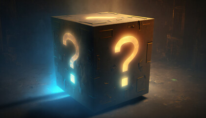 Obraz premium Abstract Mystery gift box with question mark - Mystery Box - Generative AI 