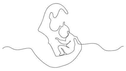 Continuous one line drawing Father with baby in hands. Vector illustration