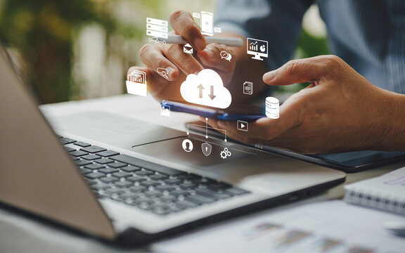 Internet cloud computing technology and online data storage for transferring backup file. Document Management System (DMS) with FTP (File Transfer Protocol) for information technology.