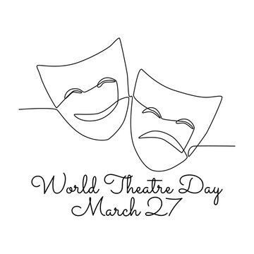 single line art of world theatre day good for world theatre day celebrate. line art. illustration.