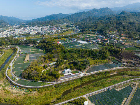 Top view of the strawberry field in Dahu in Miaoli of Taiwan