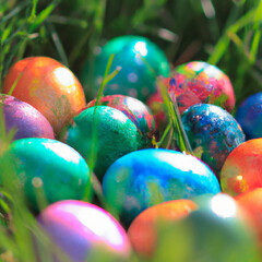 Fototapeta na wymiar colorful easter eggs in the grass