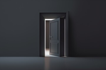 Open door in dark room, Generative AI