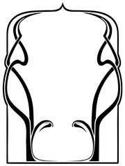 Art Nouveau frame BW silhouette. Vertical format. Reminds head of a dragon. Vector illustration