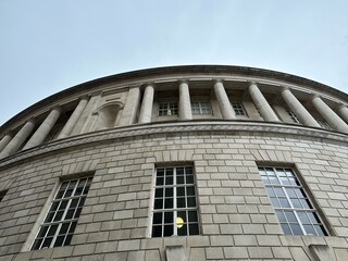 Looking up at Manchester central library building. Different perspective view point. Manchester England. 