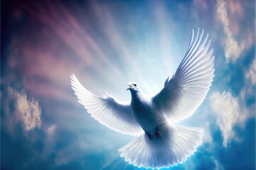 Fototapeta premium elegant and beautiful white dove bird banner with clouds generative ai