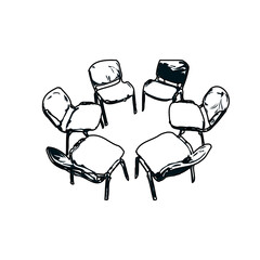 Black and white sketch of a chair with transparent background