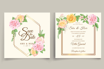 Free vector beautiful hand drawn roses wedding invitation card set