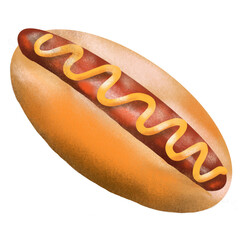Hotdog isolate on transparency background. watercolour painting, drawing style 