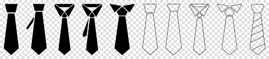 Necktie icons. Flat and line art style. Vector illustration isolated on transparent background