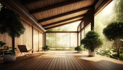 Modern wooden terrace close to nature