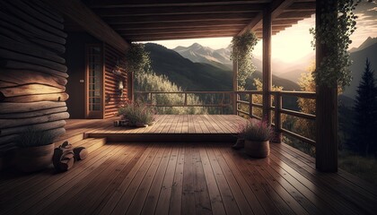 Modern wooden terrace close to nature