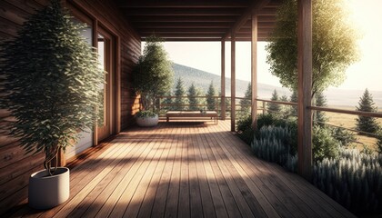 Modern wooden terrace close to nature