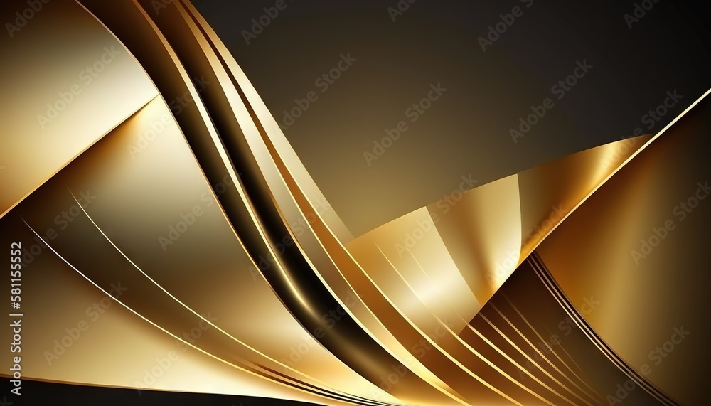 Sticker a gold abstract background with wavy lines and curves on a black background stock photo - budget - f