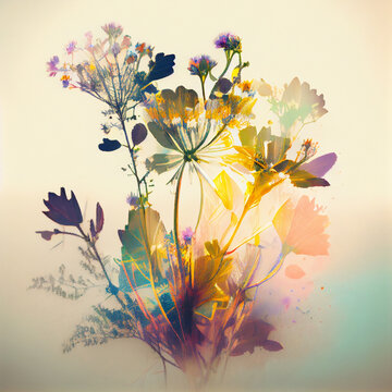 Colorful Pastel Abstract Wildflowers - AI Generative