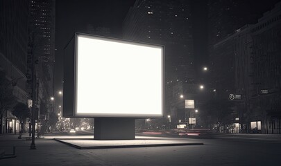 Fototapeta premium Black Billboard Mockup on Street at Night. Generative AI. 