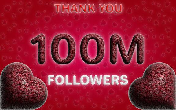 100m followers celebration greeting banner image 3d render with love background