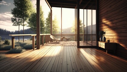 Naklejka premium Modern wooden terrace close to nature