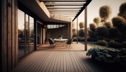 Modern wooden terrace close to nature
