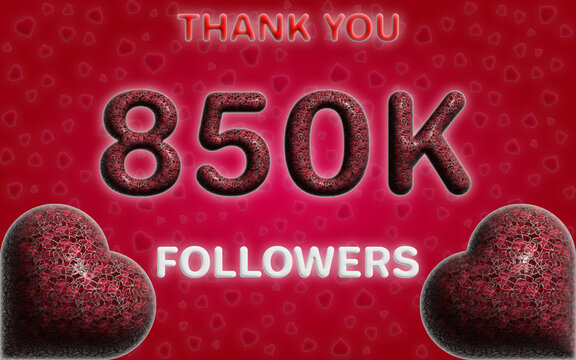 850k followers celebration greeting banner image 3d render with love background