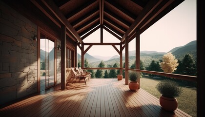 Modern wooden terrace close to nature