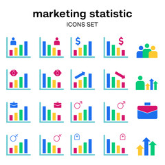 business marketing infographic data analysis colorful icon collection set bundle design chart bar percentage