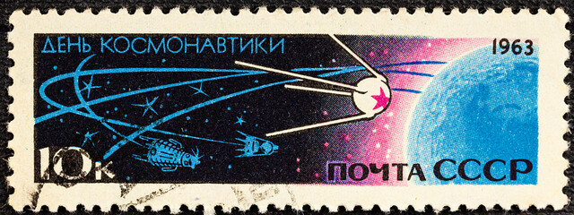 USSR - CIRCA 1963 : stamp printed in USSR shows the soviet exploration space.
