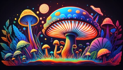 magic mushroom, psychedelic, colorful, artbook, poster, fairy  tale, GENERATIVE AI