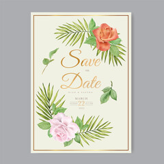 Free vector floral wedding invitation template set with elegant brown leaves