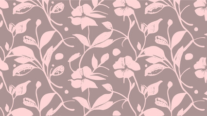 Pink and gray flowers and plants interlaced background