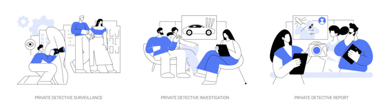 Private detective services abstract concept vector illustrations.