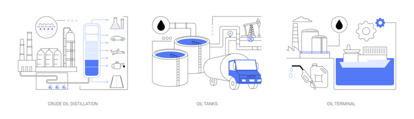 Oil refinery abstract concept vector illustrations.