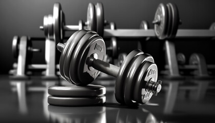 Metal dumbbells with background blurred gym interior