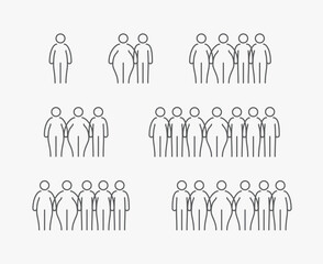 People Icon set in trendy line style with different forms isolated in the background. Crowd signs. Persons symbol. Body positivity icons