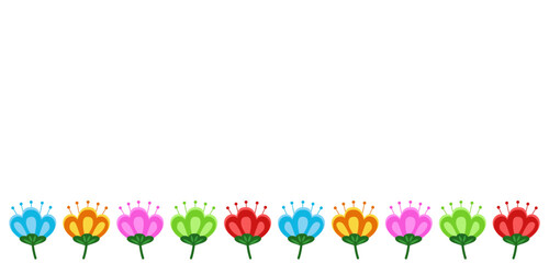 Template for a banner with flowers. A row of colorful flowers.