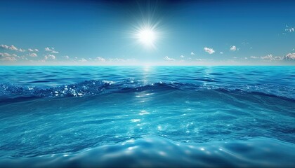 Naklejka na ściany i meble the sun shines brightly over the ocean as it reflects in the water's surface, as seen from the surface of the ocean. generative ai
