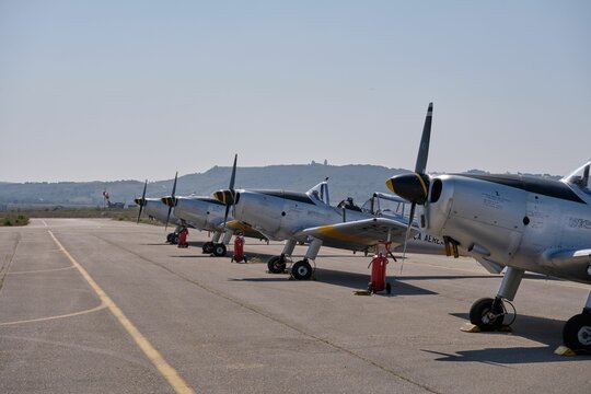Image of classic white airplanes at the air museum at Sintra, Portugal.