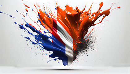 Liquid Paint Colors of Netherlands Flag Dripping and Explosion Abstract Art on White Background Generative AI